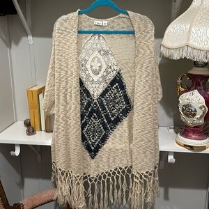 Cato xl cardigan blue lace and tan